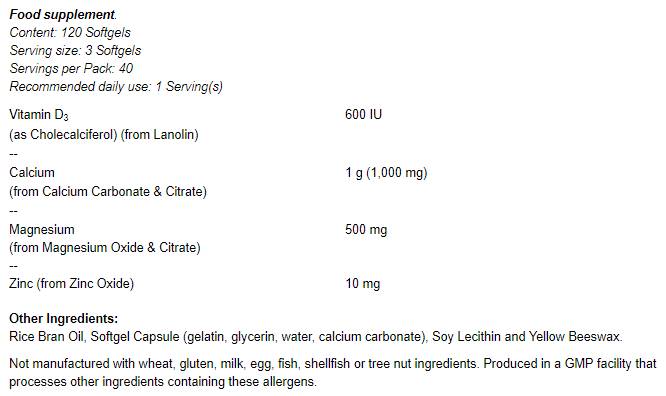 Kalcium & Magnézium lágyzselatin kapszulák/D-vitaminnal és cinkkel - 120 zselatin kapszula