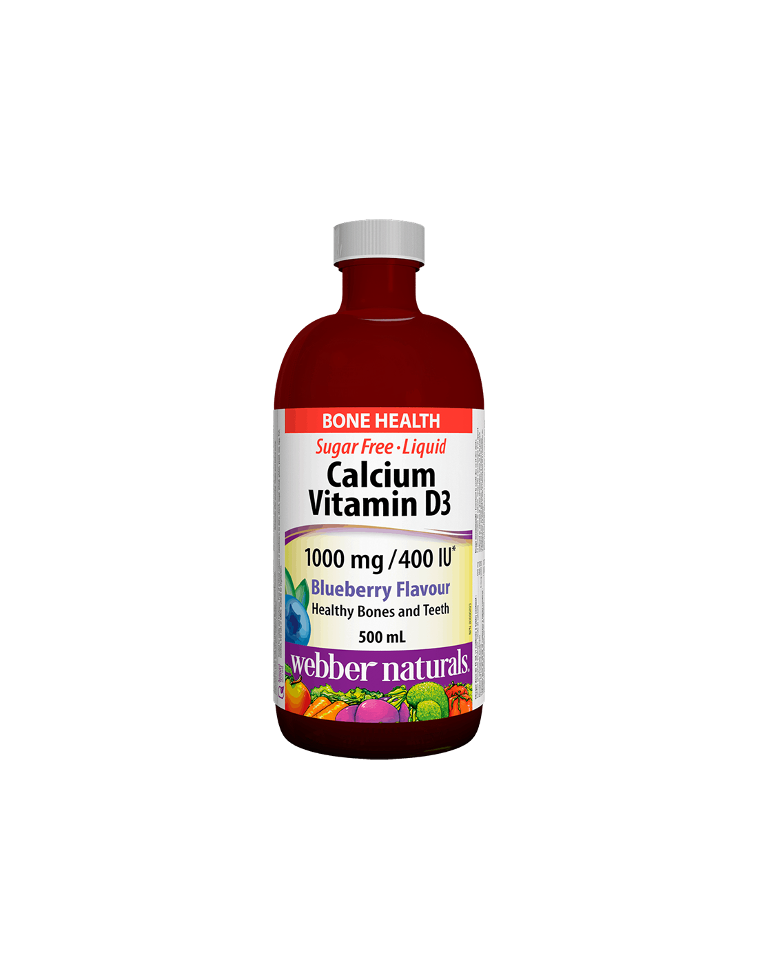 Kalcium & D3-vitamin folyadék/ Kalcium 1000 mg + D3-vitamin 400 NE x 500 ml áfonya ízzel <tc>Webber Naturals</tc>