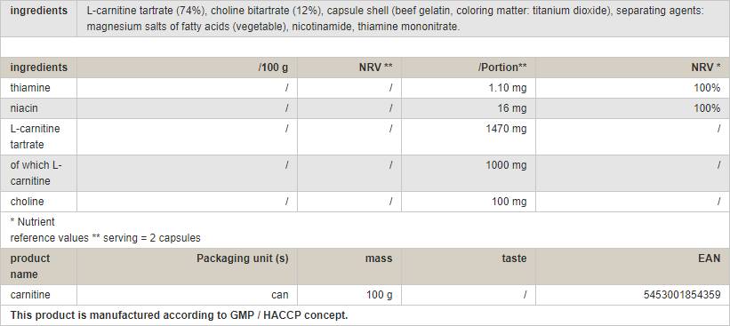 Carnitine Caps - 100 kapszula