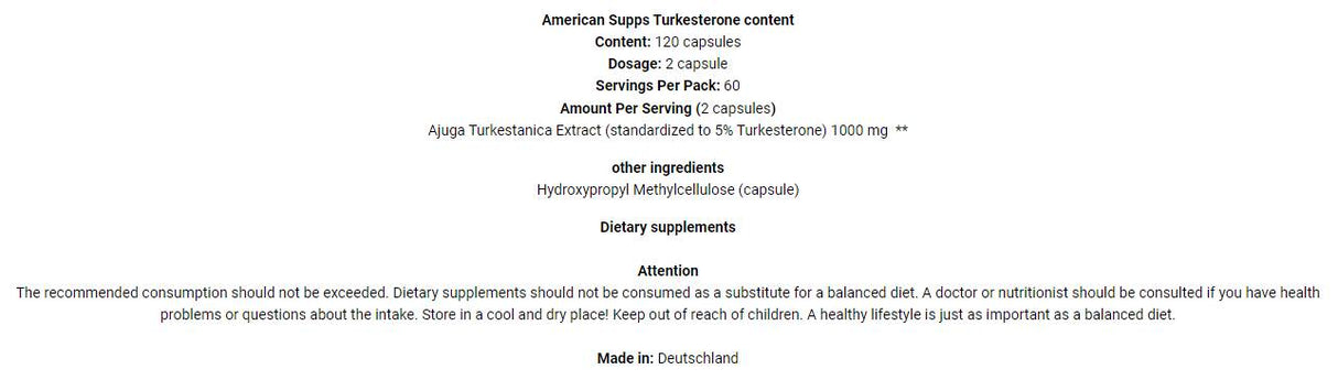 Turkesterone 10% 1000 mg - 120 capsules - Nutra Best Europe