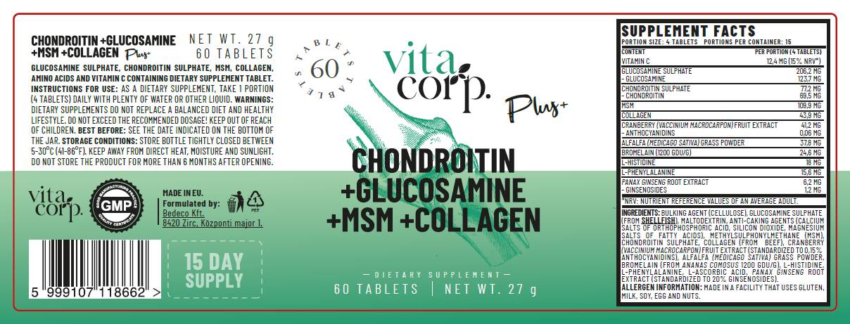 Kondroitin + glükózamin + MSM + kollagén - 60 tabletta