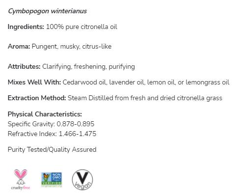 Citronella olaj | 100% tisztaságú Cymbopogon Winterianus - 30 ml