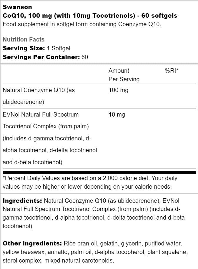CoQ10 100 mg | 10 mg Tocotrienols 60 Gel kapszulával