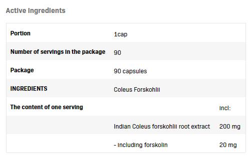 Coleus Forskohlii 200 mg - 90 kapszula