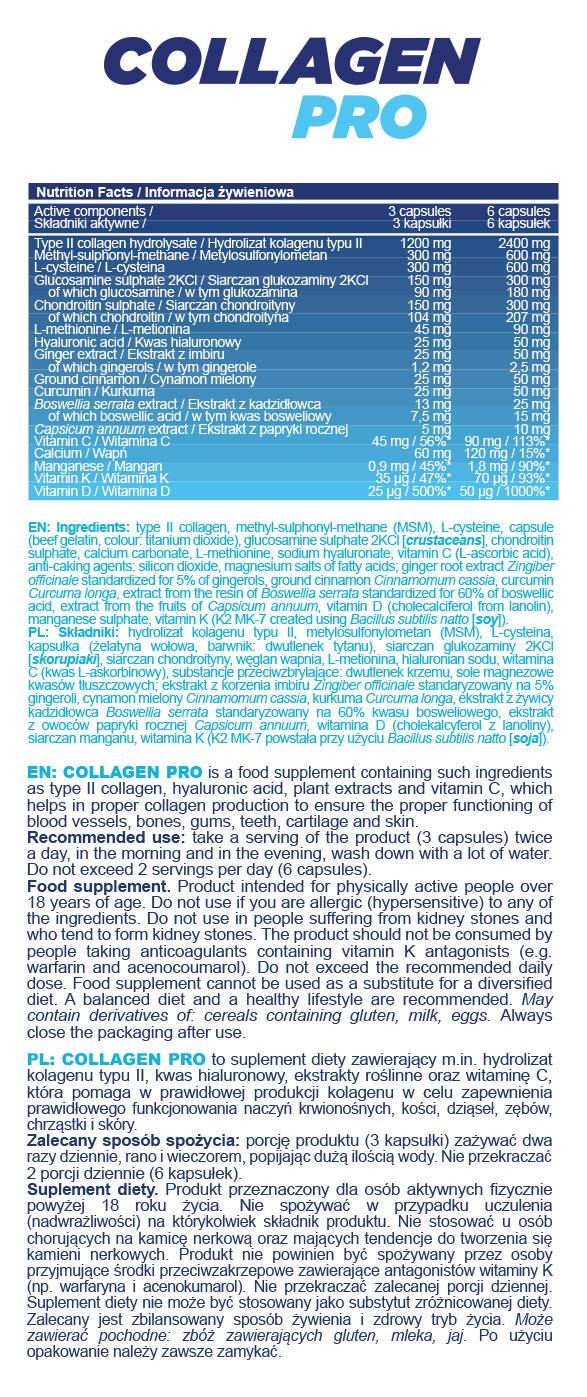 Collagen Pro Caps | glükózaminnal, kondroitinnal, hialuronsavval, boswelliával - 180 kapszula