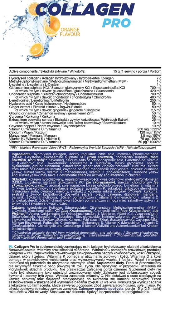 Collagen Pro Powder | glükózaminnal, kondroitinnal, hialuronsavval, boswelliával - 400 gramm