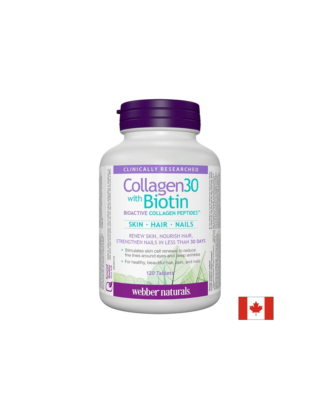 Collagen30® biotinnal/Kollagénnel (bioaktív kollagén peptidek) biotinnal, 120 tabletta <tc>Webber Naturals</tc>