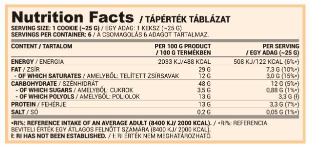 Cookie-k | Alacsony cukortartalmú fehérje sütemény 135 gramm