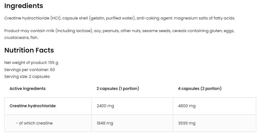 Kreatin HCL 2400/Kreatin-hidroklorid - 120 kapszula