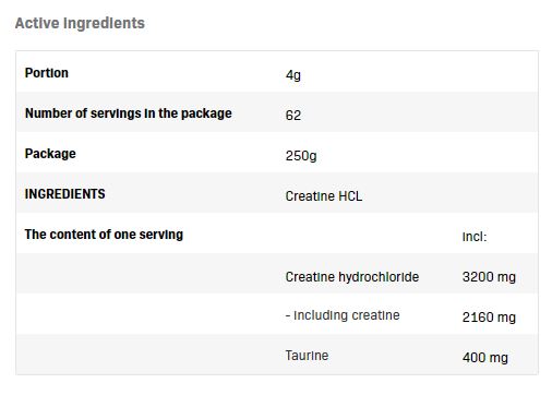 Kreatin HCL ízesített - 0,250 kg