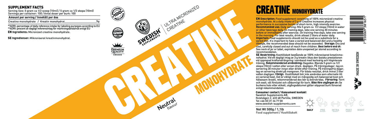 Creatine Monohydrate / Extra Micronized - 500 grams - Nutra Best Europe
