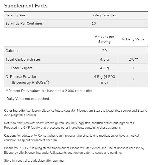 D-Ribose 750 mg - 120 kapszula