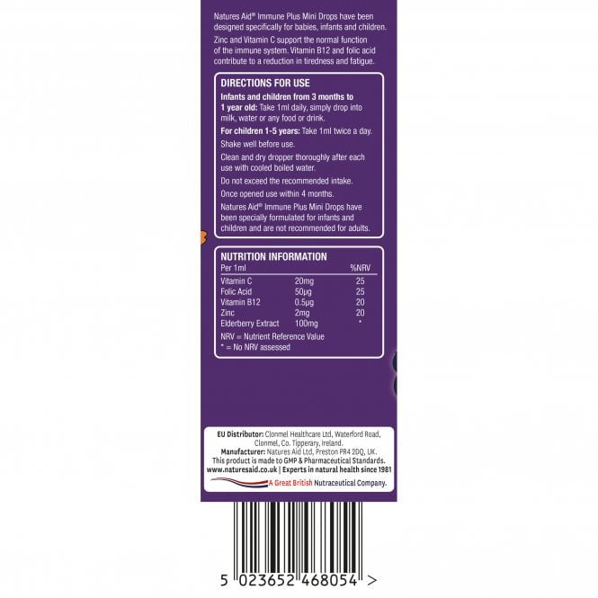 Immun formula bodza cseppekkel gyerekeknek (Mini Drops Immune Plus) 50 ml NaturesAid