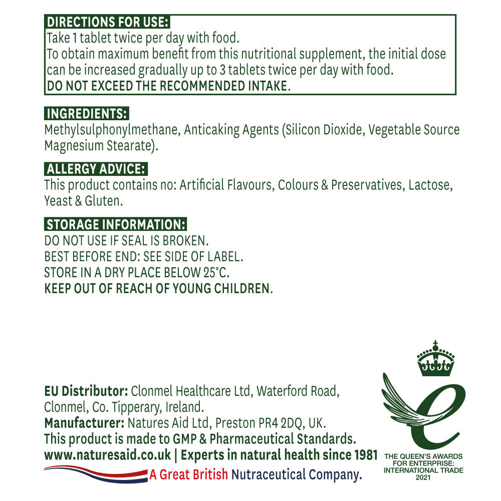 Methylsulfonilmetán MSM (Methylsulfonylmethane MSM) 1000mg 90 tabletta NaturesAid