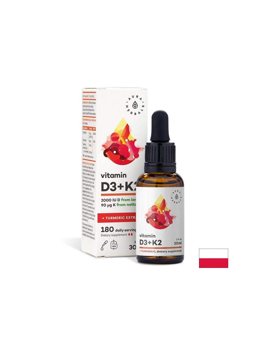 Csontok és ízületek - D3-vitamin 800 NE + K2 36 µg + kurkuma, 30 ml csepp
