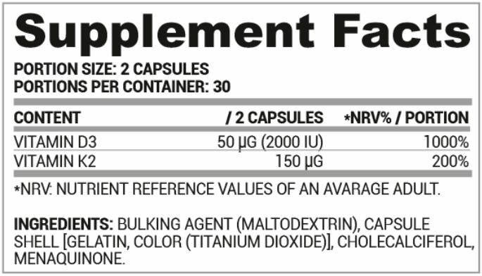 D3 + K2 vitamin 60 kapszula