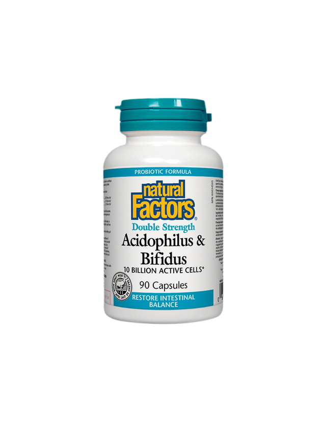 Acidophilus & Bifidus 10 Billion Active Cells Double Strength / Acidophilus bifidus, 10 billion active probiotics, 90 capsules - Nutra Best Europe