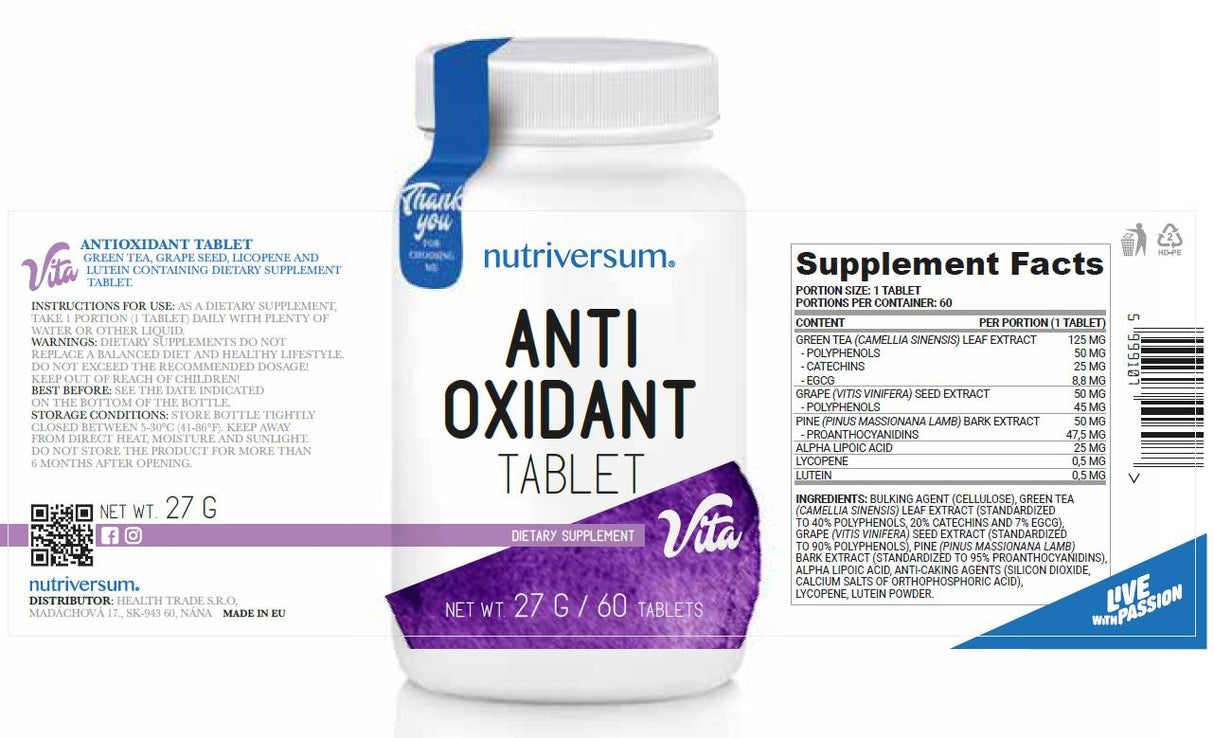 Antioxidant Tablet | Antioxidant Formula 60 Tablets - Nutra Best Europe