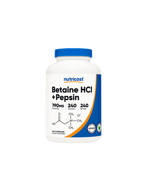 Digestion - Betaine Hydrochloride + Pepsin, 240 Nutricost Capsules - Nutra Best Europe