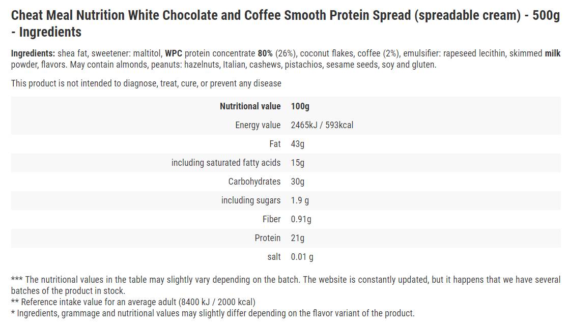 Protein Spread / White Chocolate and Coffee - 500 grams - Nutra Best Europe