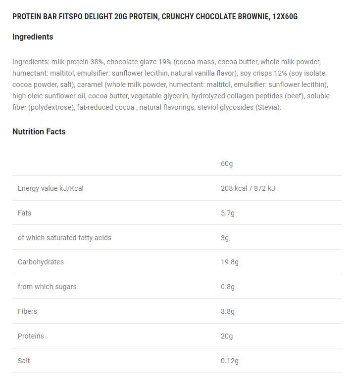 Delight+ Crunchy Protein Bar Chocolate Brownie - 12 x 60 gramm