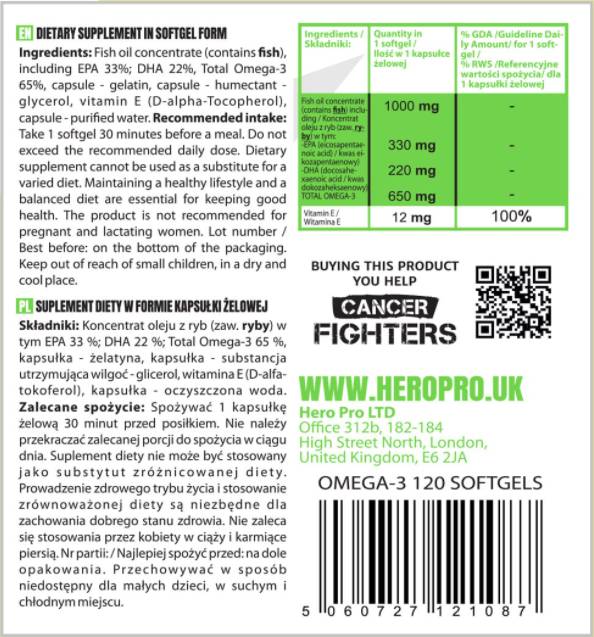 Omega-3 Fish Oil | 65% EPA + DHA - 120 Gel capsules - Nutra Best Europe