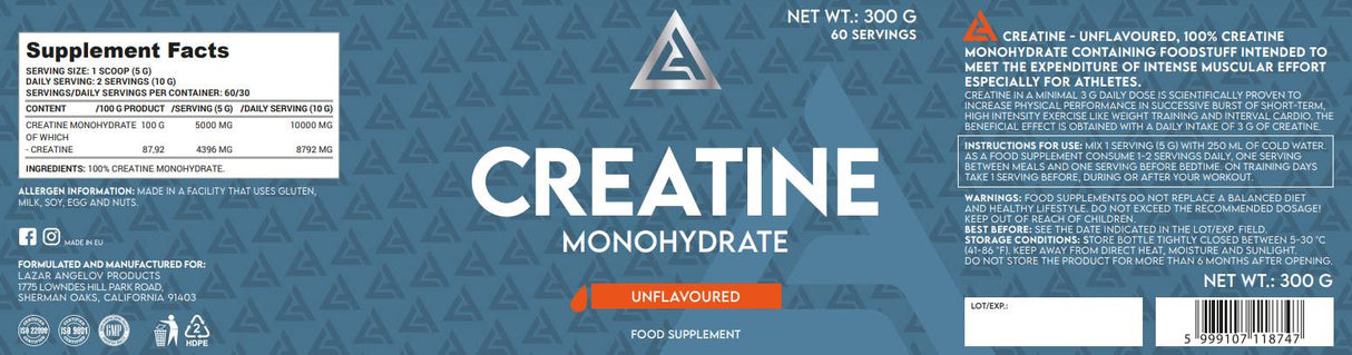 LA Creatine Monohydrate Powder - 300 grams - Nutra Best Europe
