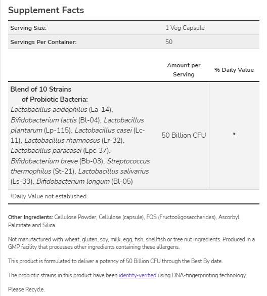 Probiotic-10 50 Billion - 50 capsules - Nutra Best Europe