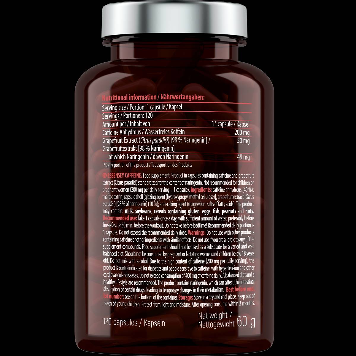 Caffeine 200 mg - 120 capsules - Nutra Best Europe