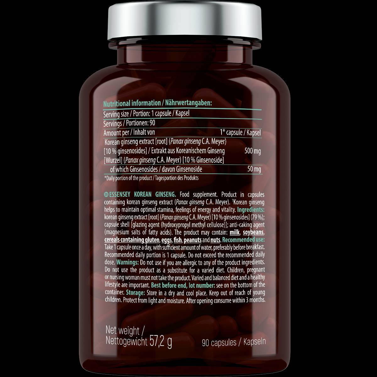 Korean Ginseng 500 mg - 90 capsules - Nutra Best Europe