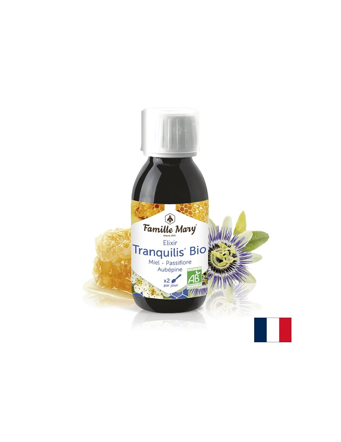 Elixir Tranquilis Bio Miel Passiflore Aubépine/ Bio szirup méhmézzel, golgotavirággal, galagonyával/Békés alvás, 125 ml Famille Mary