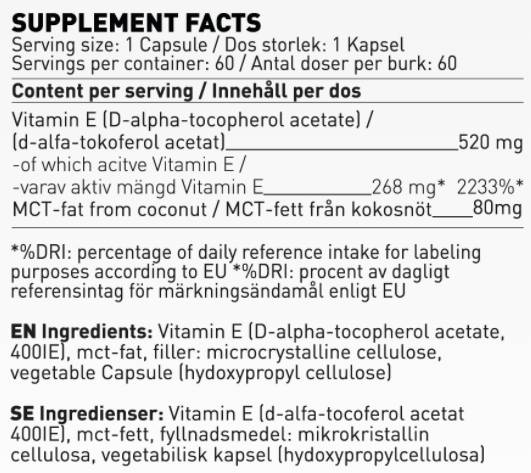 Vitamin E 400 IU | with MCT Oil - 60 capsules - Nutra Best Europe
