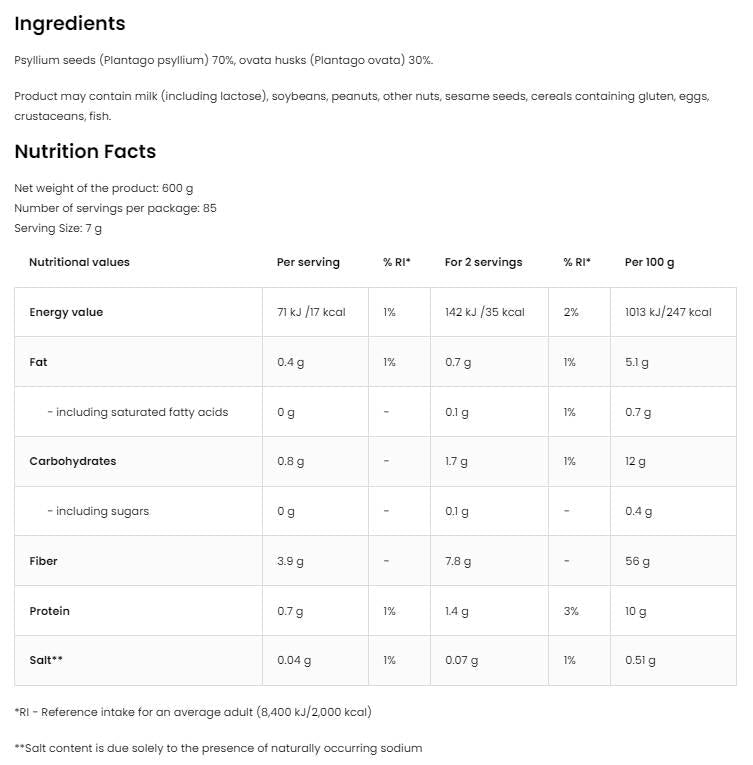 Fiber Psyllium/Vege 600 gramm