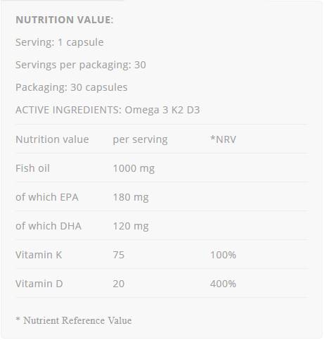 Omega 3 + K2 D3 - 30 Gel capsules - Nutra Best Europe