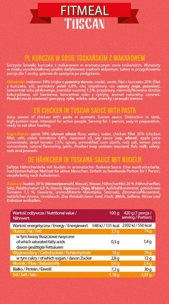 FitMeal Toscan | Fogyasztásra kész, magas fehérjetartalmú étkezés - 420 gramm