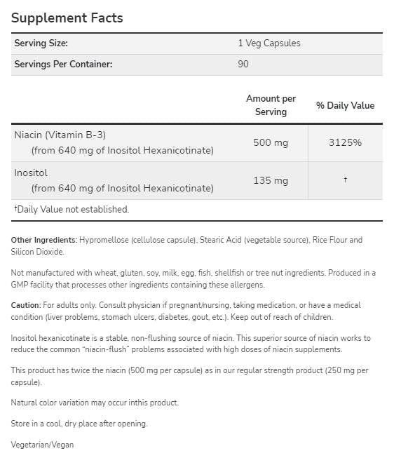 Öblítésmentes Niacin 500 mg | Dupla erősségű - 180 kapszula