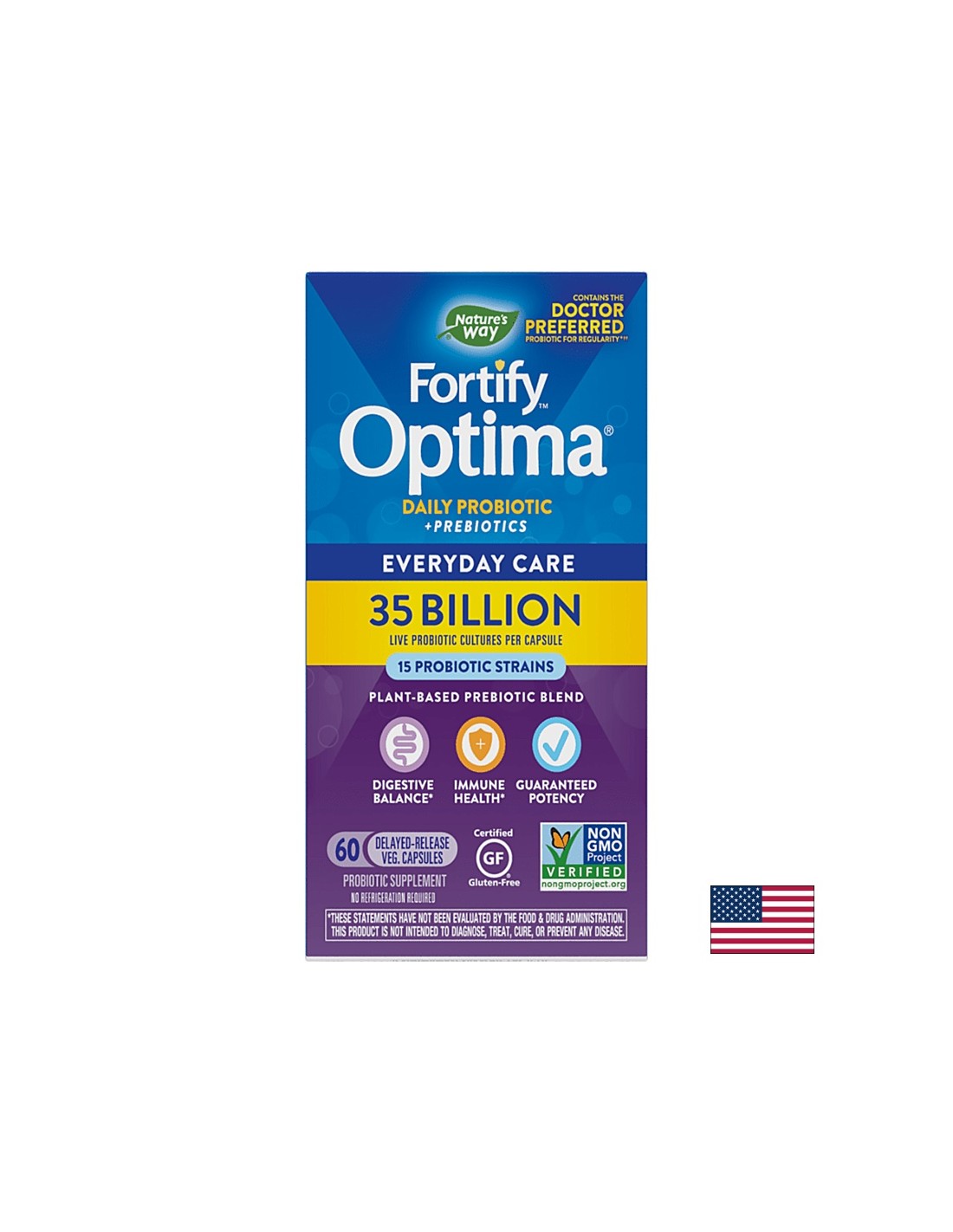 Fortify™ Optima® Daily probiotikum + prebiotikum - Probiotikum + prebiotikumok erősítése, 35 milliárd aktív probiotikum, 60 kapszula a természet szerint