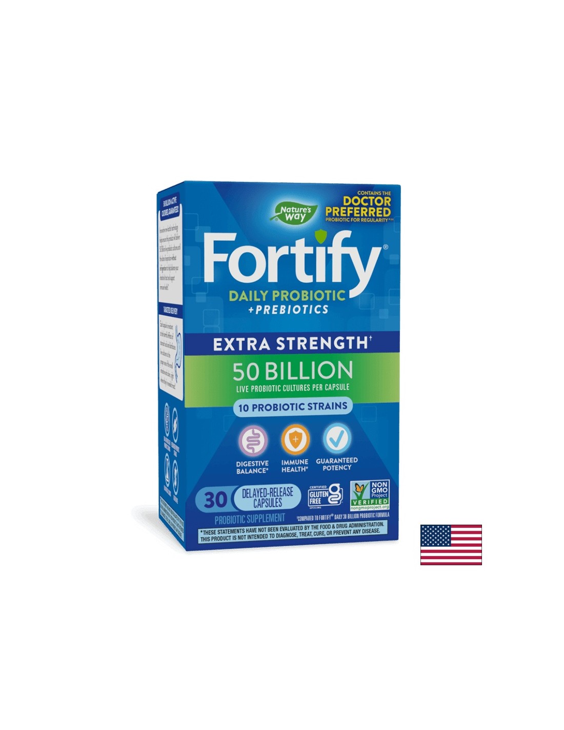 Probiotikum + prebiotikumok - nagy dózis - Fortify Probiotic Extra Strength, 50 milliárd aktív probiotikum, 30 kapszula