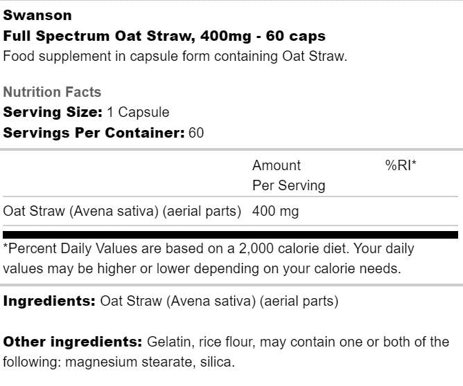 Full Spectrum Oat Straw 400 mg 60 kapszula