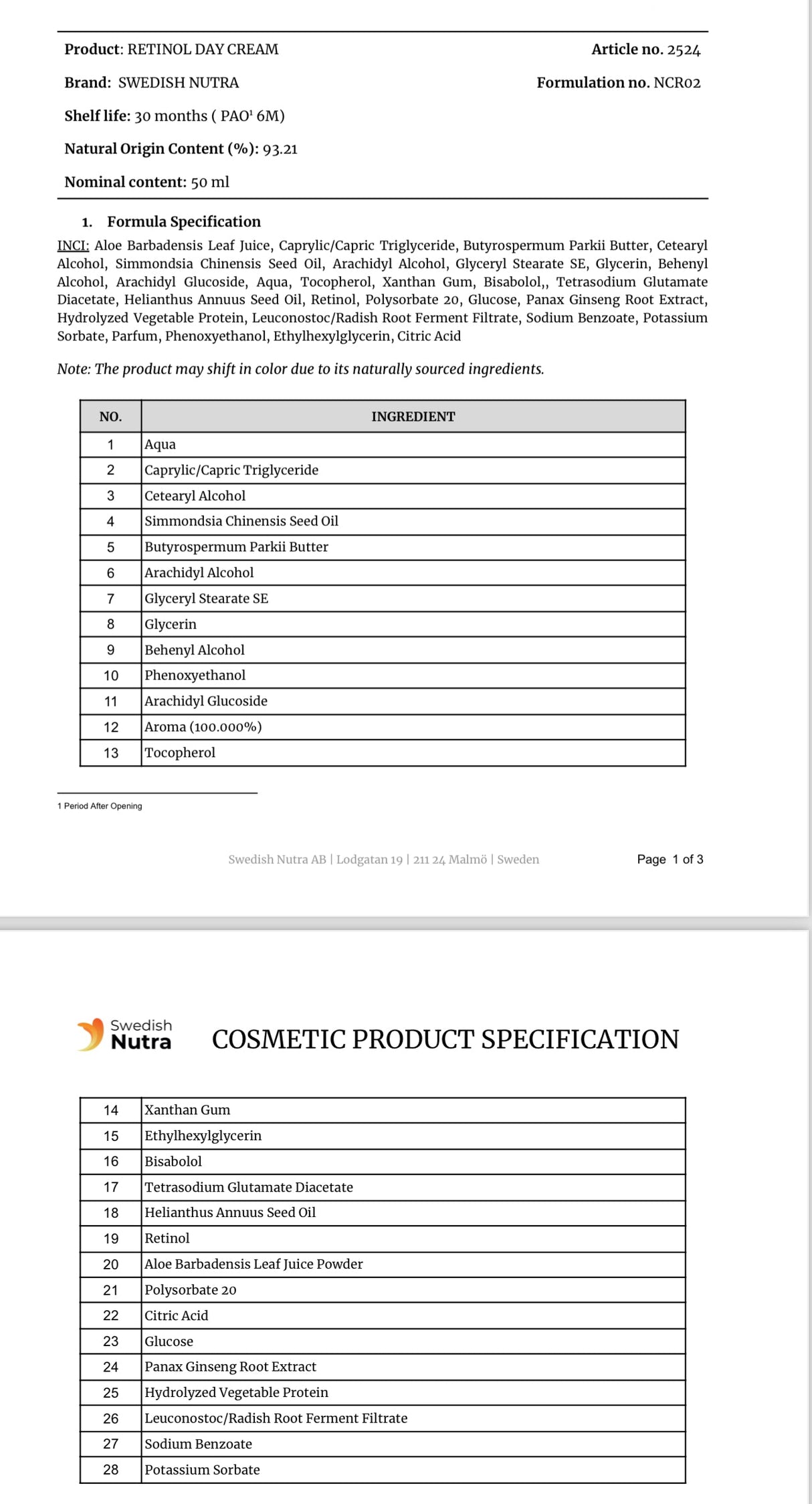 Day cream with Retinol, Hyaluron and Collagen 50 ml Swedish Collagen - Nutra Best Europe