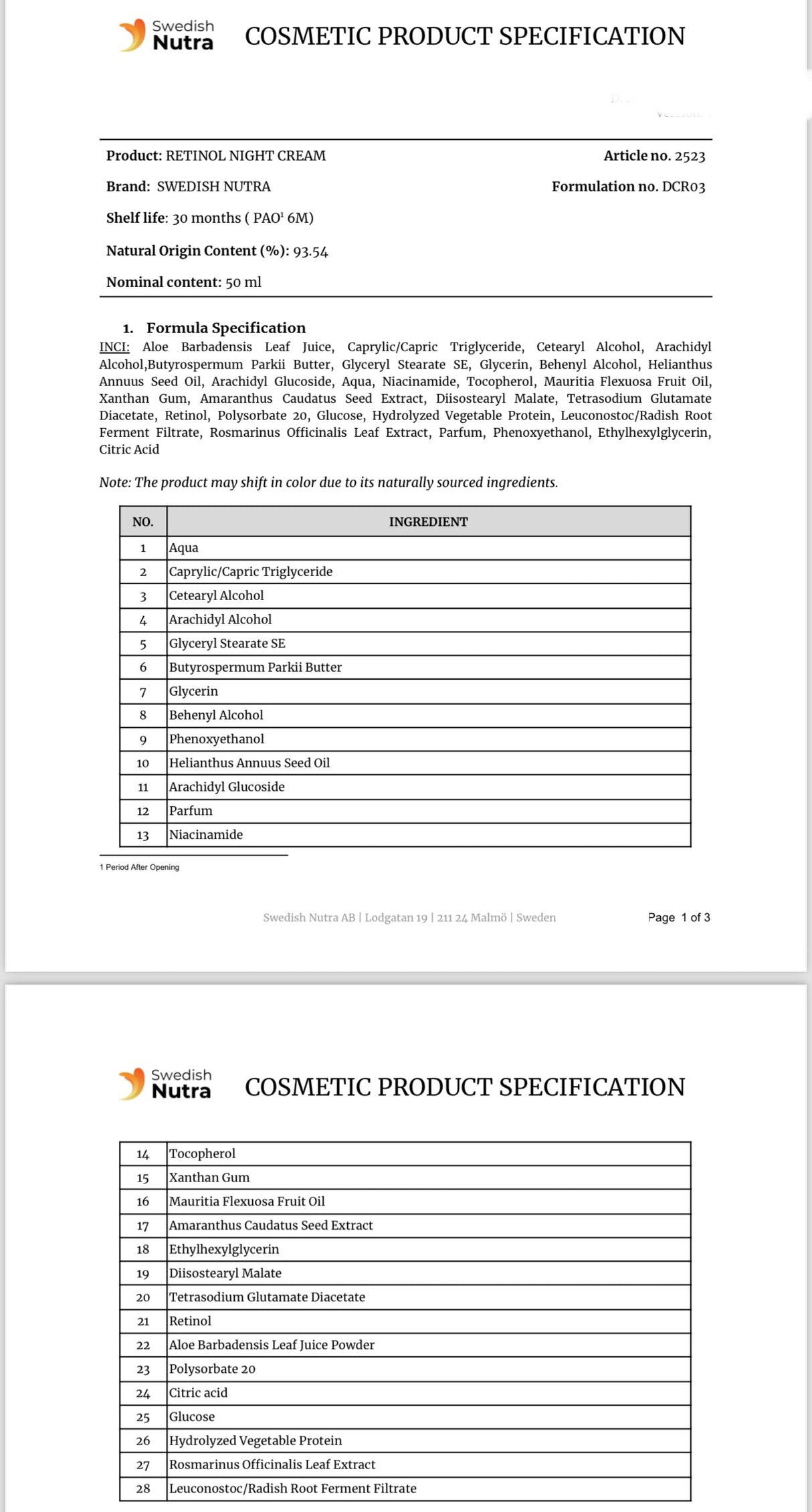 Night cream with Retinol, Hyaluron and Collagen 50 ml Swedish Nutra - Nutra Best Europe