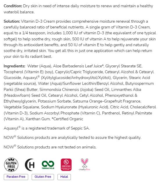 Vitamin D-3 Cream 1000 IU per Gram | Paraben Free - 118 ml - Nutra Best Europe