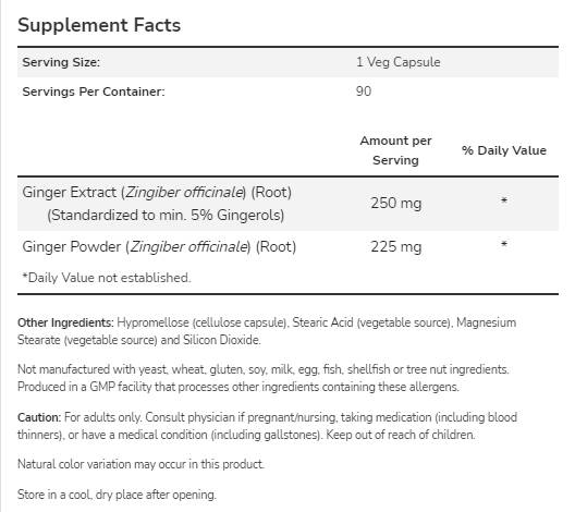 Gyömbér gyökér kivonat 250 mg - 90 kapszula