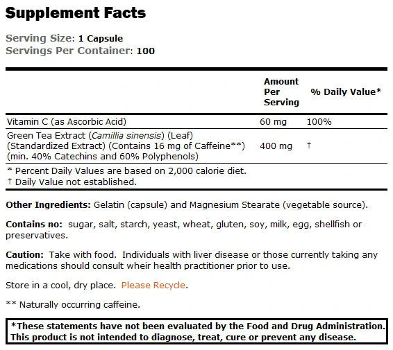Zöld tea kivonat 400 mg - 100 kapszula