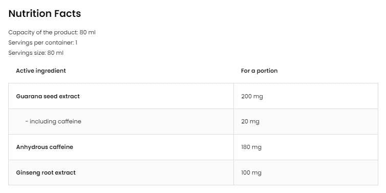 Guarana Shot/ginzenggel - 80 ml