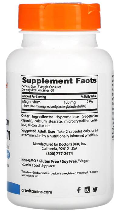 Nagy felszívódású 100% keláttal rendelkező magnézium-glicinát 105 mg - 120 kapszula