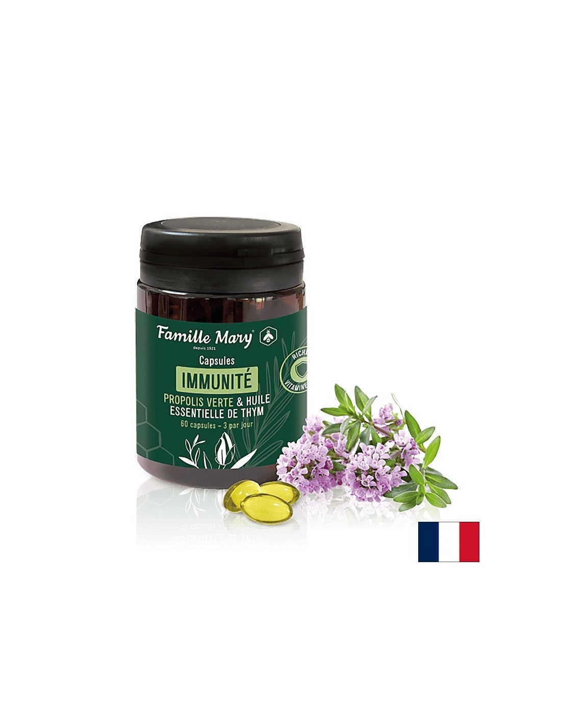 Immunité/Zöld propolisz + kakukkfű olaj és D3 vitamin, 60 Famille Mary kapszula