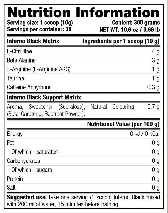 Inferno Black / Pre-Workout - 300 grams - Nutra Best Europe