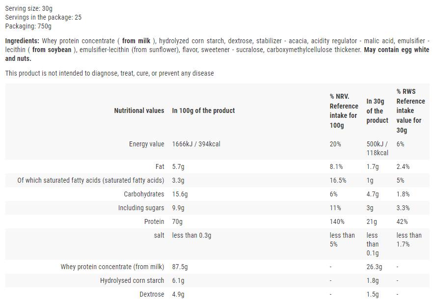 Instant Whey Protein | Kiváló minőségű tejsavó koncentrátum - 750 gramm