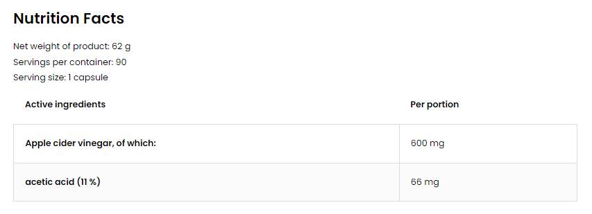 Apple Cider Vinegar 600 mg 90 capsules - Nutra Best Europe